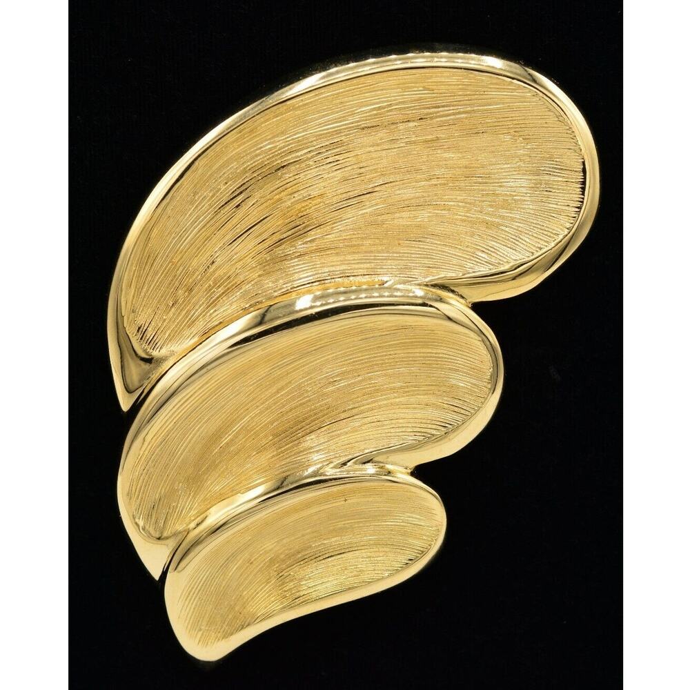 Vogue Vintage 4" Pin Brooch Large Gold Brushed Chunky VO Signed 1980s NOS BinV